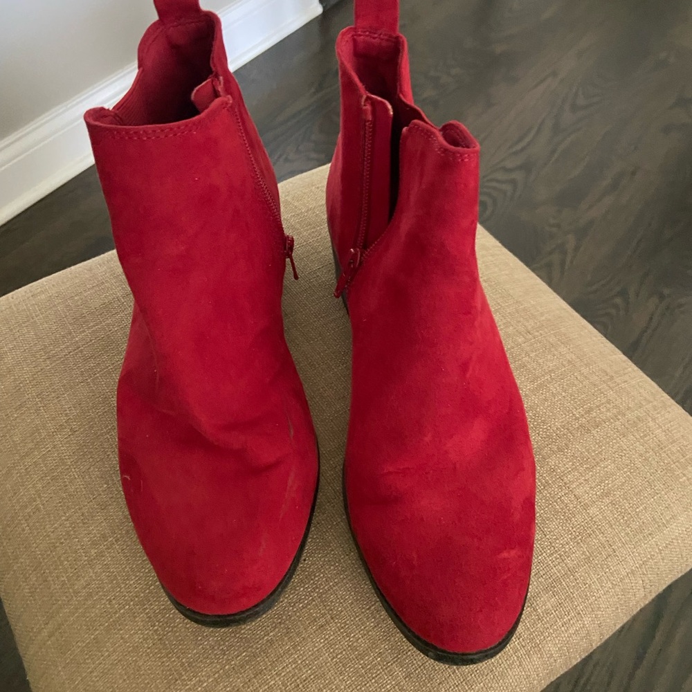 Red suede booties